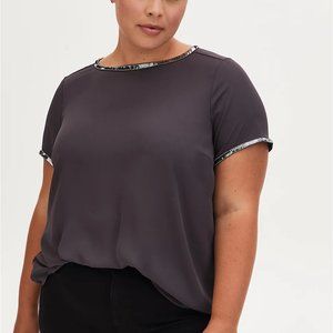 Torrid Abbey - Dark Slate Grey Georgette & Sequin Trim Blouse